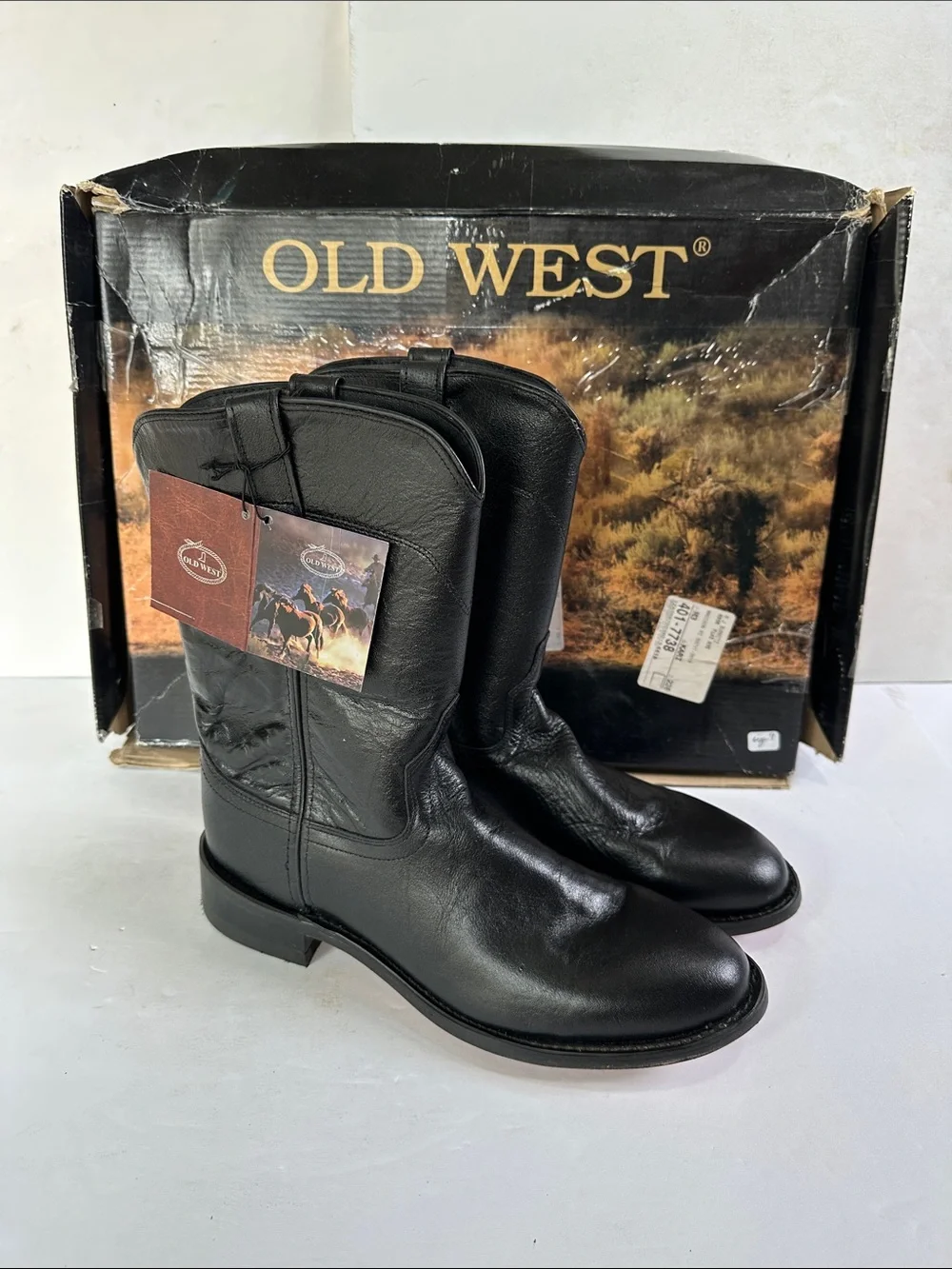 NIB Old West Western Boots Mens Corona Roper Toe Size 9 Black SRM4010